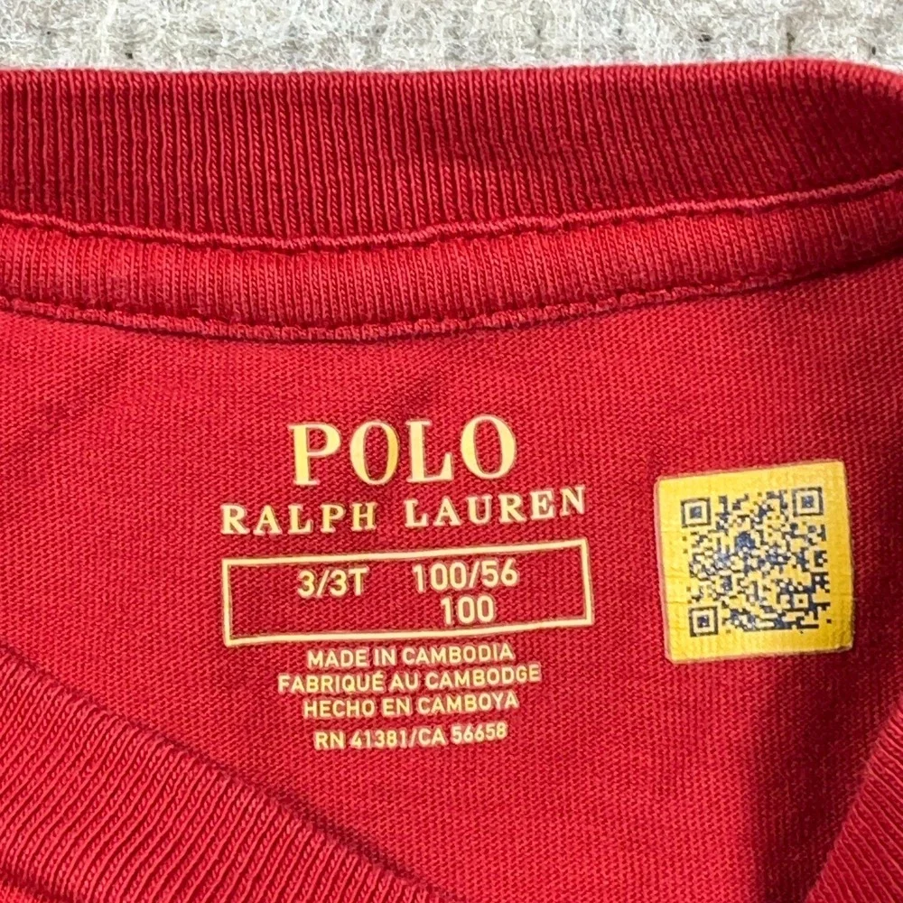 Polo‎ Ralph Lauren Shirt Baby Boys Size 3T Red Polo Bear Tee Christmas Kids *